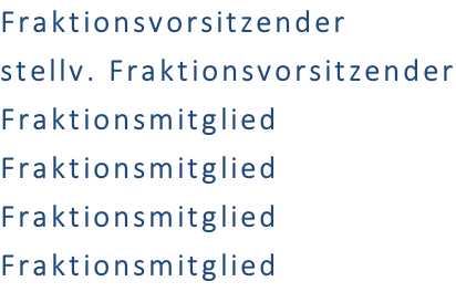 Fraktionsvorsitzender stellv. Fraktionsvorsitzender Fraktionsmitglied Fraktionsmitglied Fraktionsmitglied Fraktionsmitglied